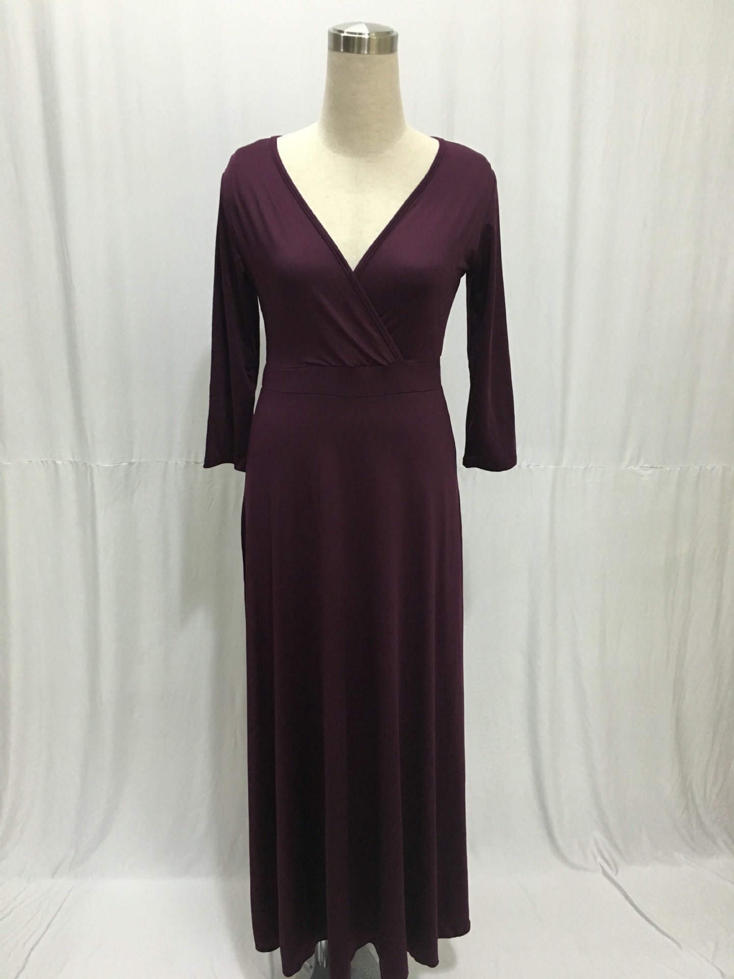 SZ60044-2 Women Long Knitwear V Neck Plus Size Bridesmaid Dress with Long Sleeve